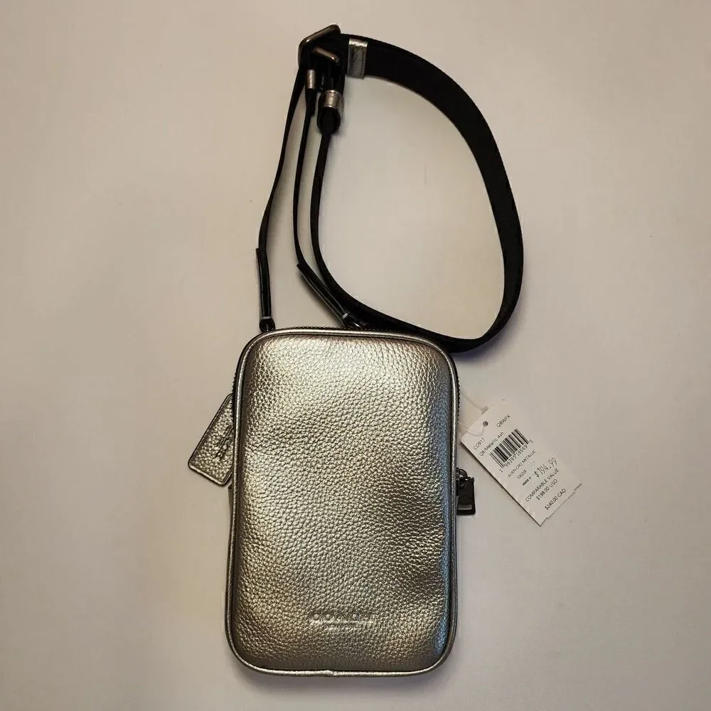 NWT Coach CO917 Aden Crossbody in Foil Metallic Refined Pebble Leather Silver